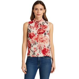 White House Black Market Floral Mock Neck Blouse in Pink Multi – EUC Size 0